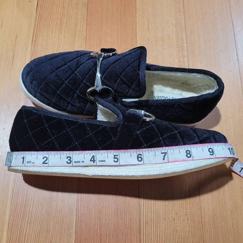 Steve Madden paxtyn velvet quilted loafers horsebit style silver accent quiet lu